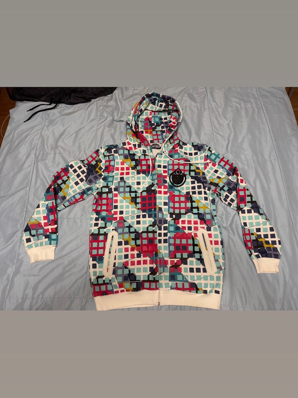 NOMIS Men's Multicolor Grid-Pattern Zip Hoodie with Cream Trim
